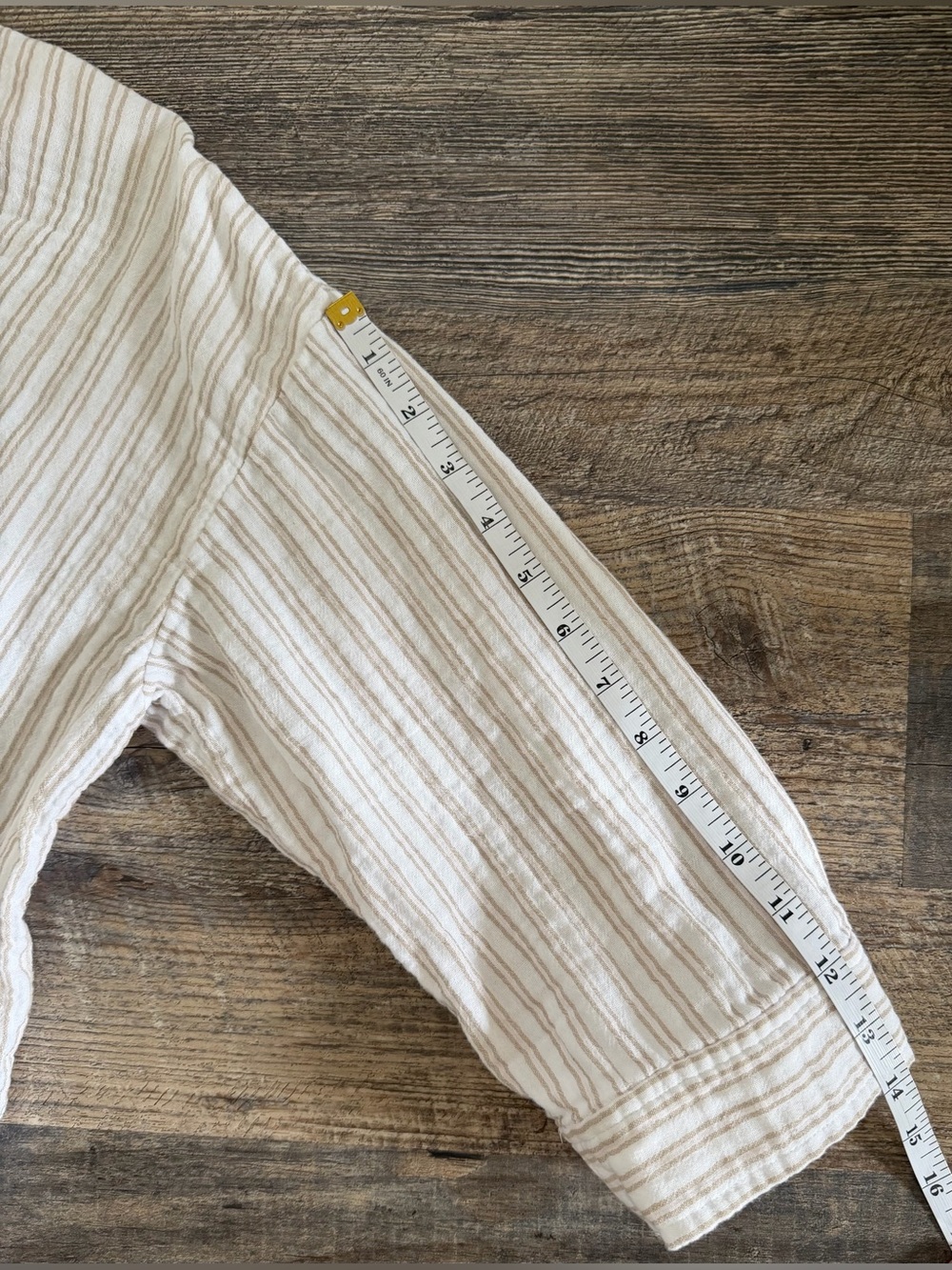 Eileen Fisher (M) Organic Cotton Mandarin Collar 3/4 sleeve Neutral Oat Stripe - Picture 8 of 10